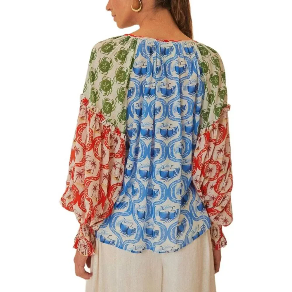Farm Rio Womens Summer Mix Multicolor Blouse